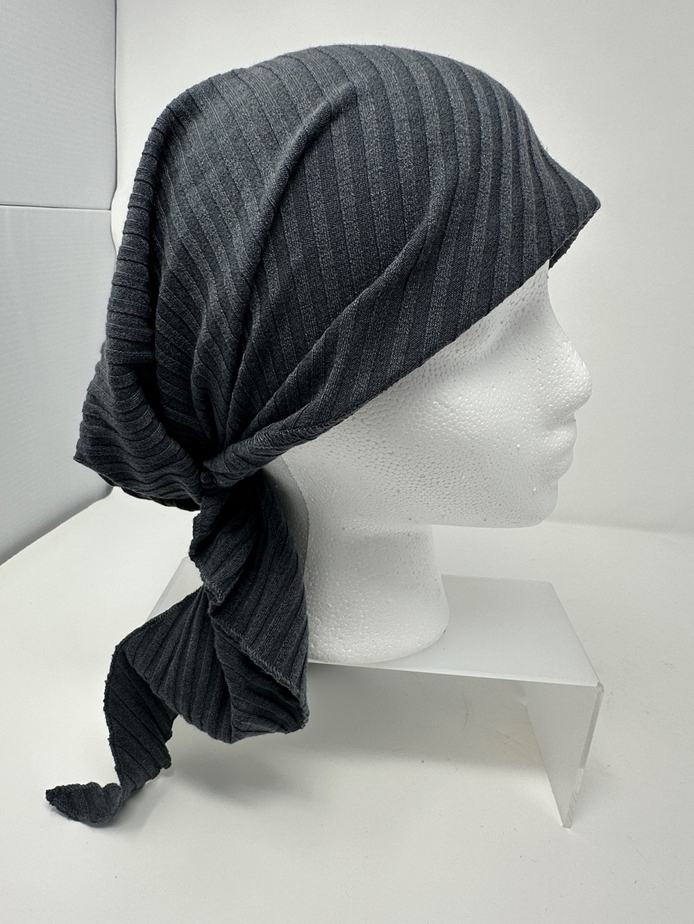 Women’s Dark Gray Ribbed tichel Headscarf - Classic Comfort beanie head wrap